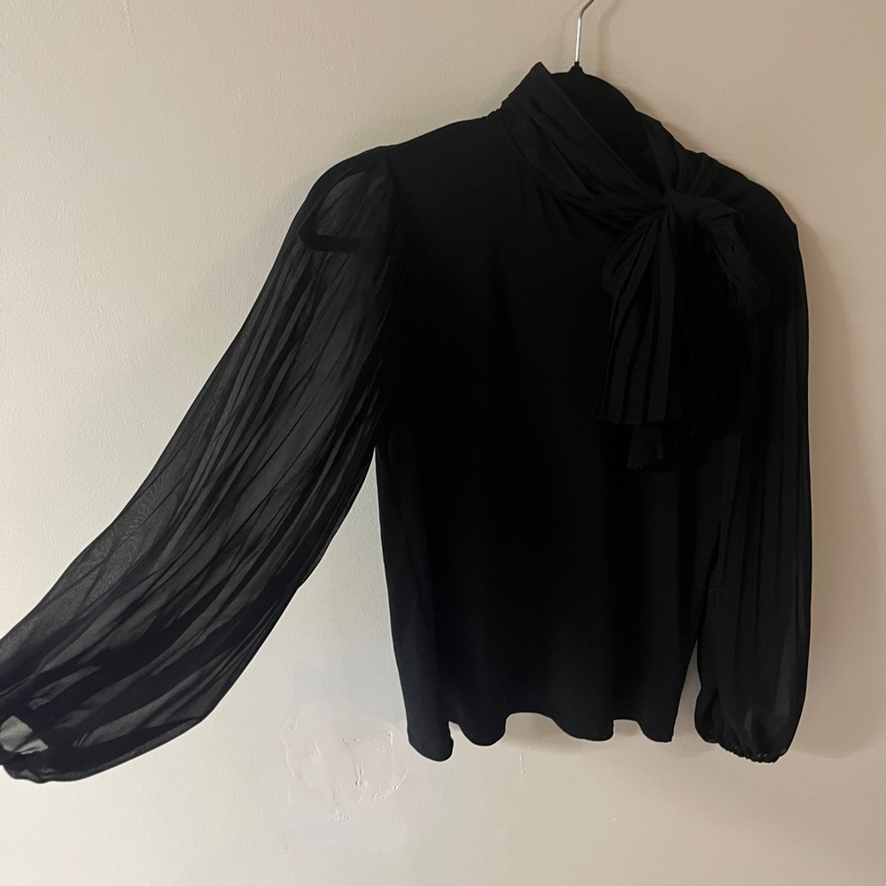 Cable & Gauge Black Tie Front Pleated Blouse